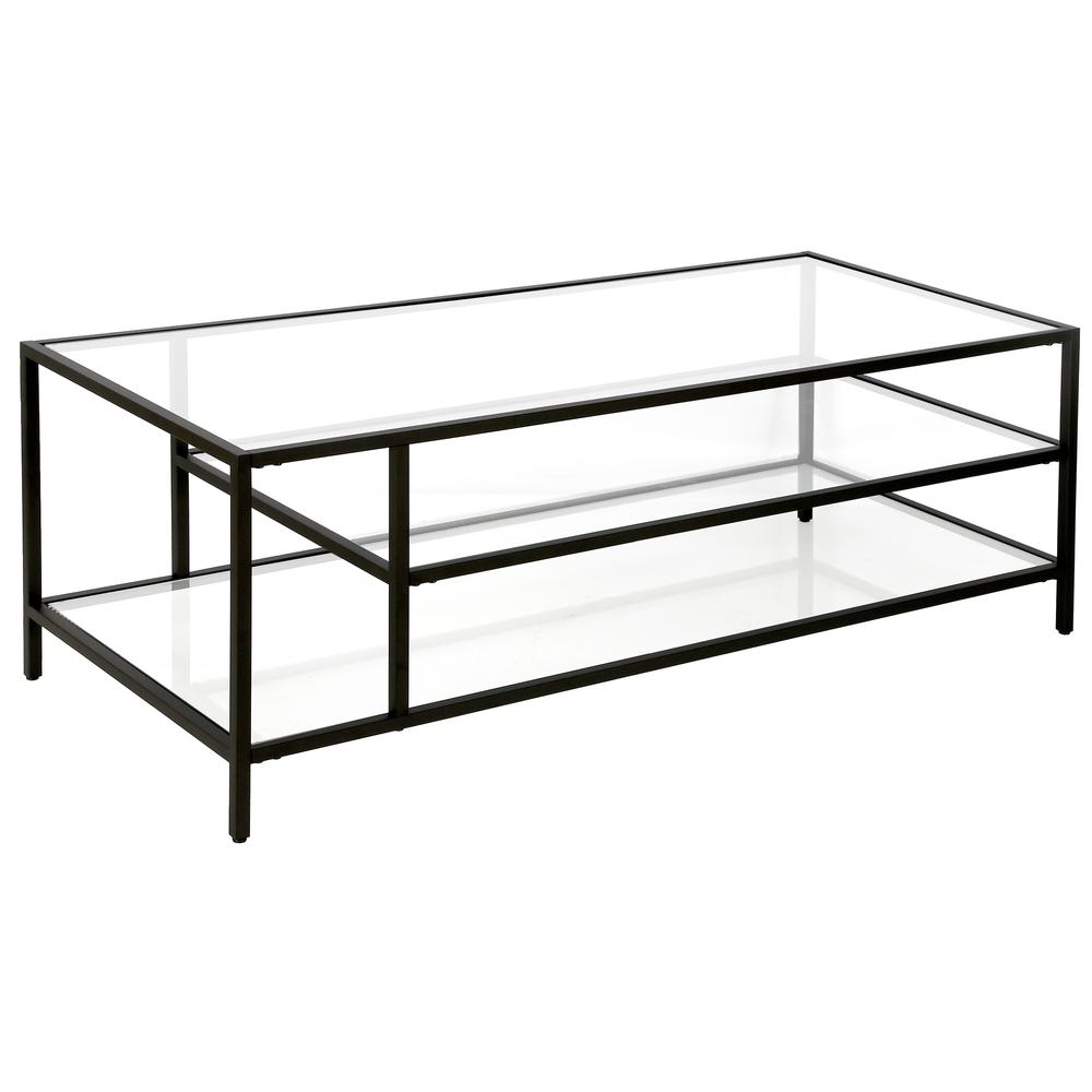 Winthrop 46'' Wide Rectangular Coffee Table with Glass Top in Blackened Bronze. Picture 1