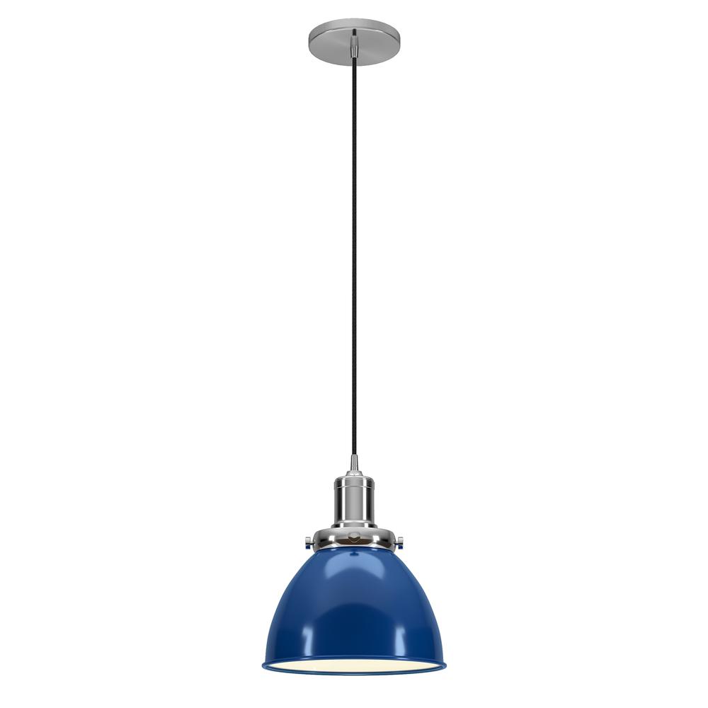 Madison 8" Wide Pendant with Metal Shade in Blue/Polished Nickel/Blue. Picture 3