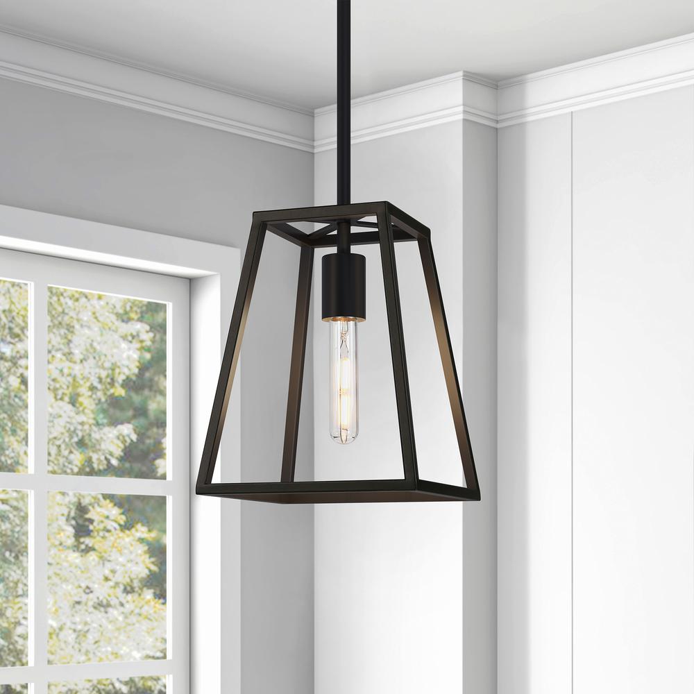 Rhom 8" Wide Open-Framed Pendant in Blackened Bronze/No Shade. Picture 4