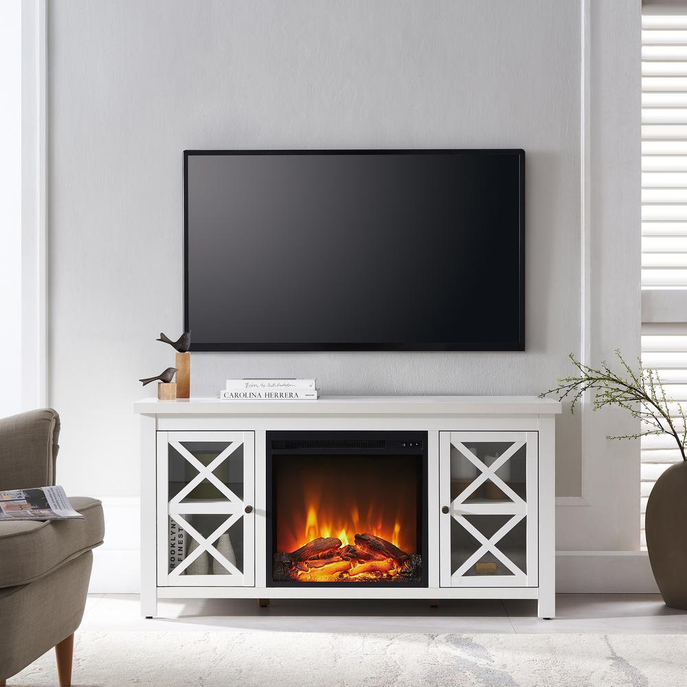 Colton Rectangular TV Stand with Log Fireplace for TV's up to 55" in White. Picture 4