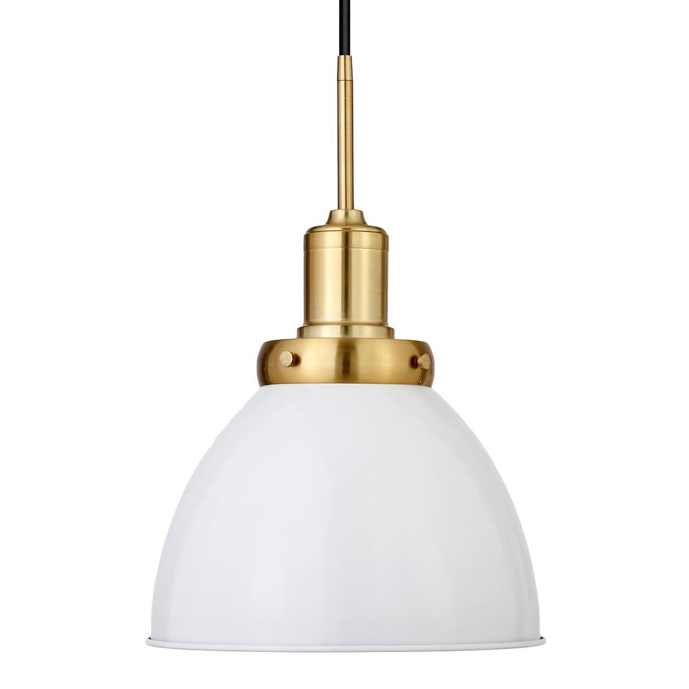 Madison 12" Wide Pendant with Metal Shade in White/Brass/White. Picture 3