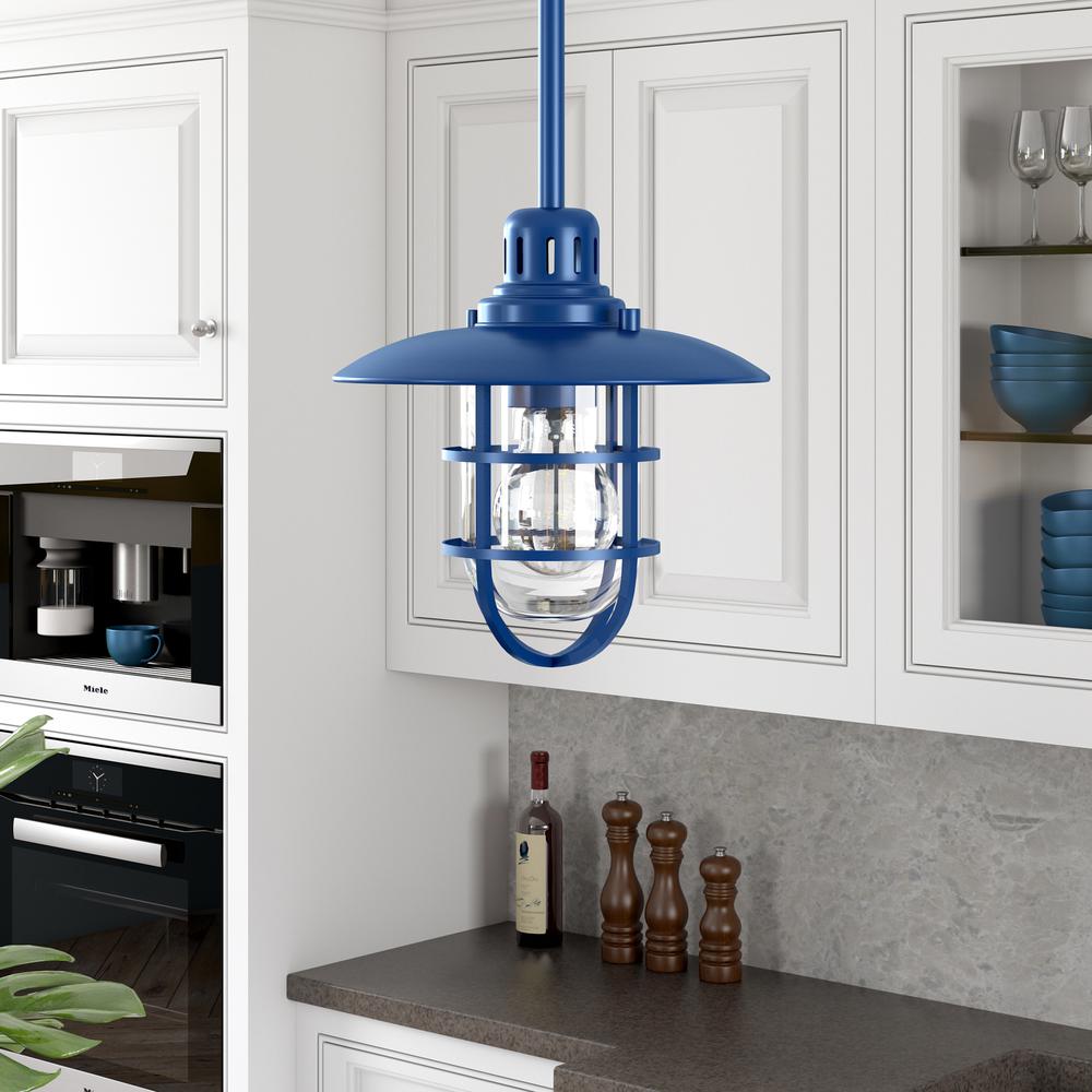 Bay 8.25" Wide Lantern Pendant with Glass/Metal Shade in Blue/Clear. Picture 2