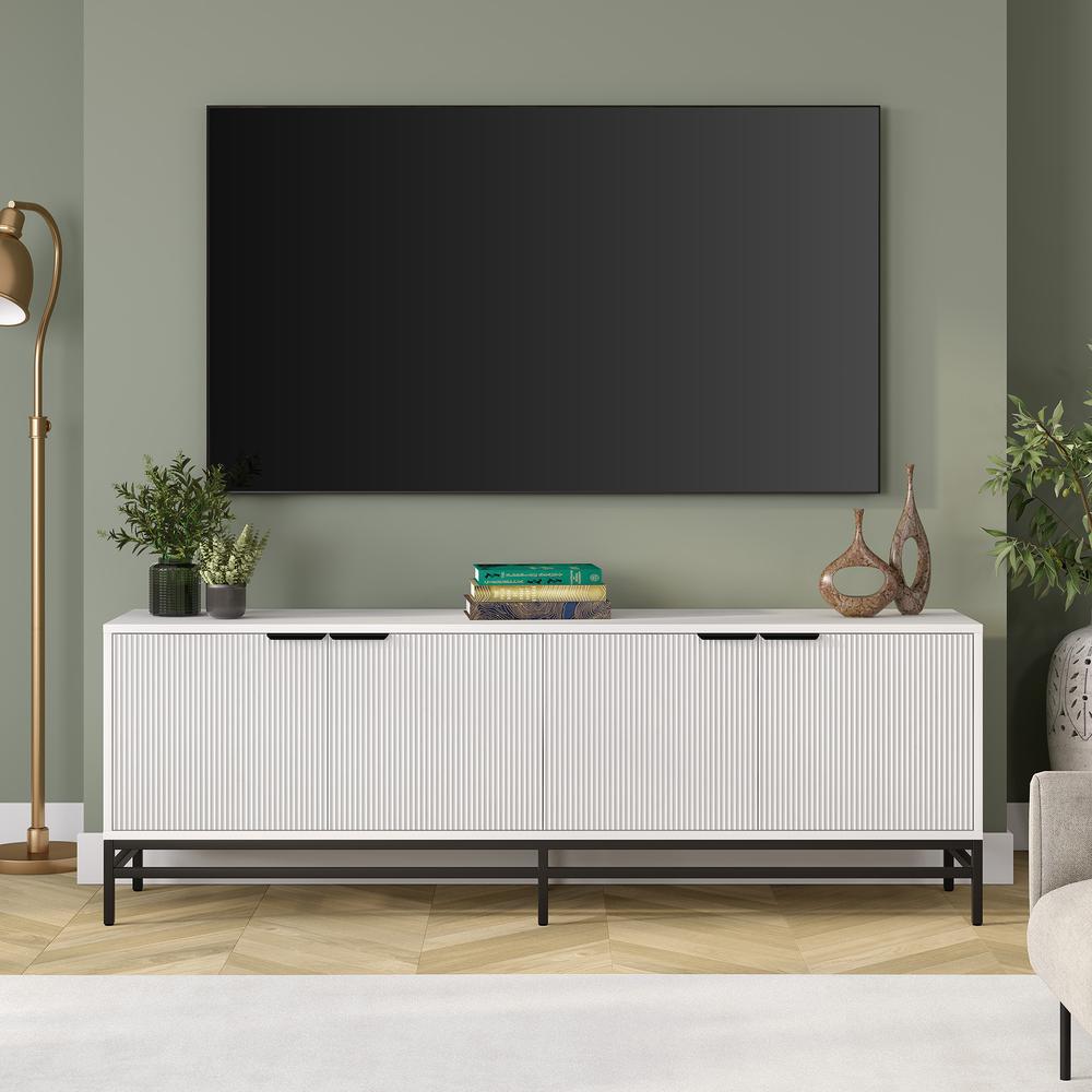 Montello Rectangular TV Stand for TV's up to 78" in White. Picture 3