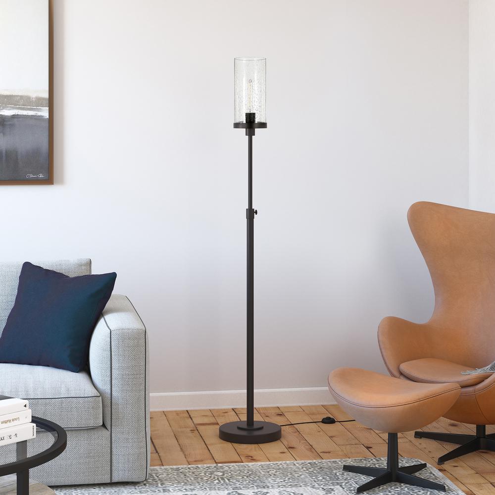 Frieda 66" Tall Floor Lamp with Glass Shade in Blackened Bronze/Seeded. Picture 2
