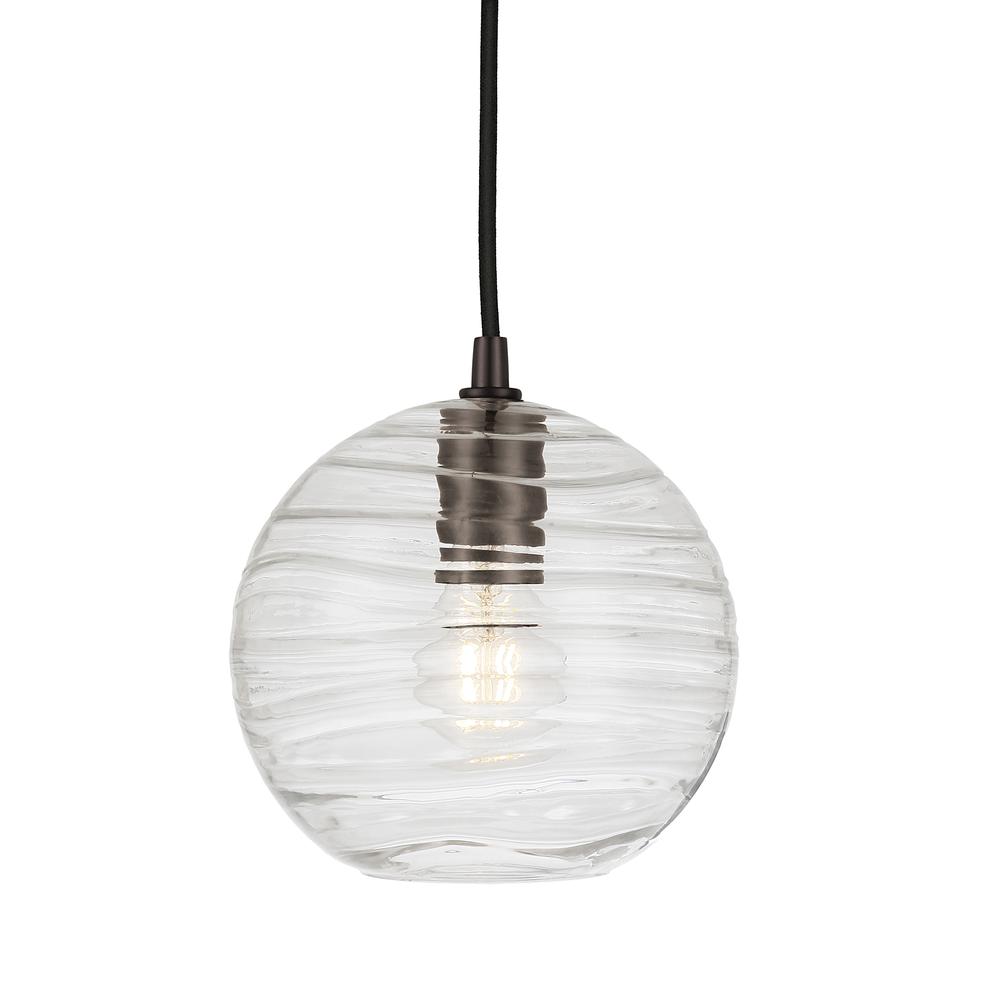 Wayve 8" Wide Textured Pendant with Glass Shade in Blackened Bronze/Clear. Picture 3