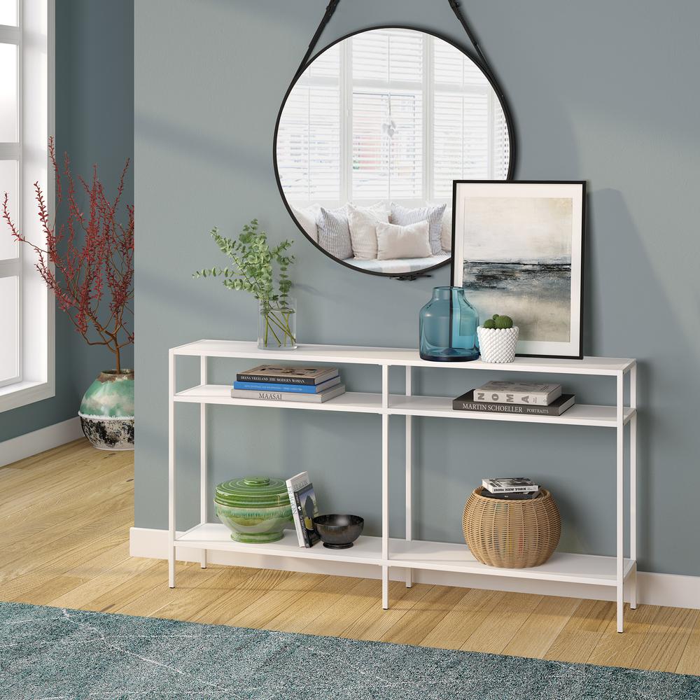 Sivil 55'' Wide Rectangular Console Table with Metal Shelves in Matte White. Picture 4