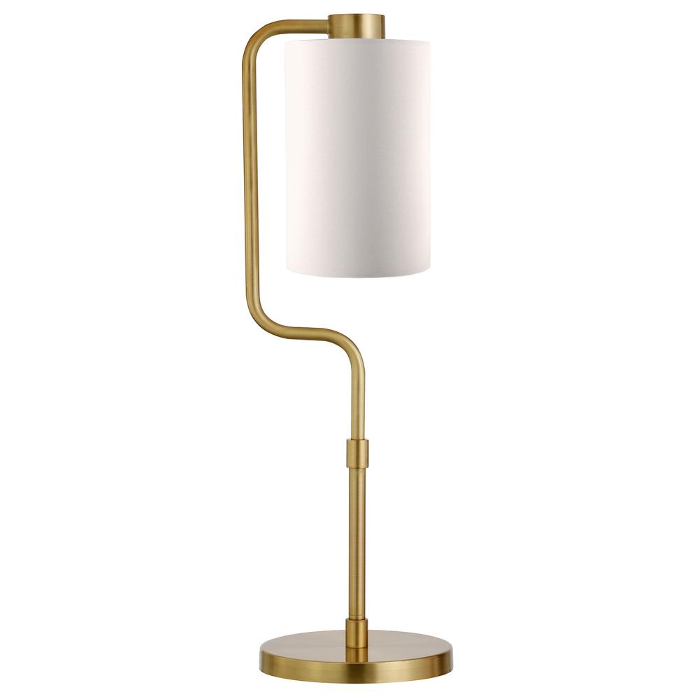 Rotolo 24" Tall Table Lamp with Fabric Shade in Brass/White. Picture 1
