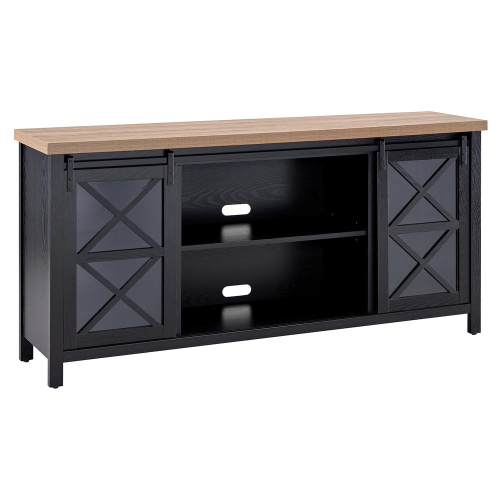 Clementine Rectangular TV Stand for TV's up to 80" in Black Grain/Golden Brown. Picture 1