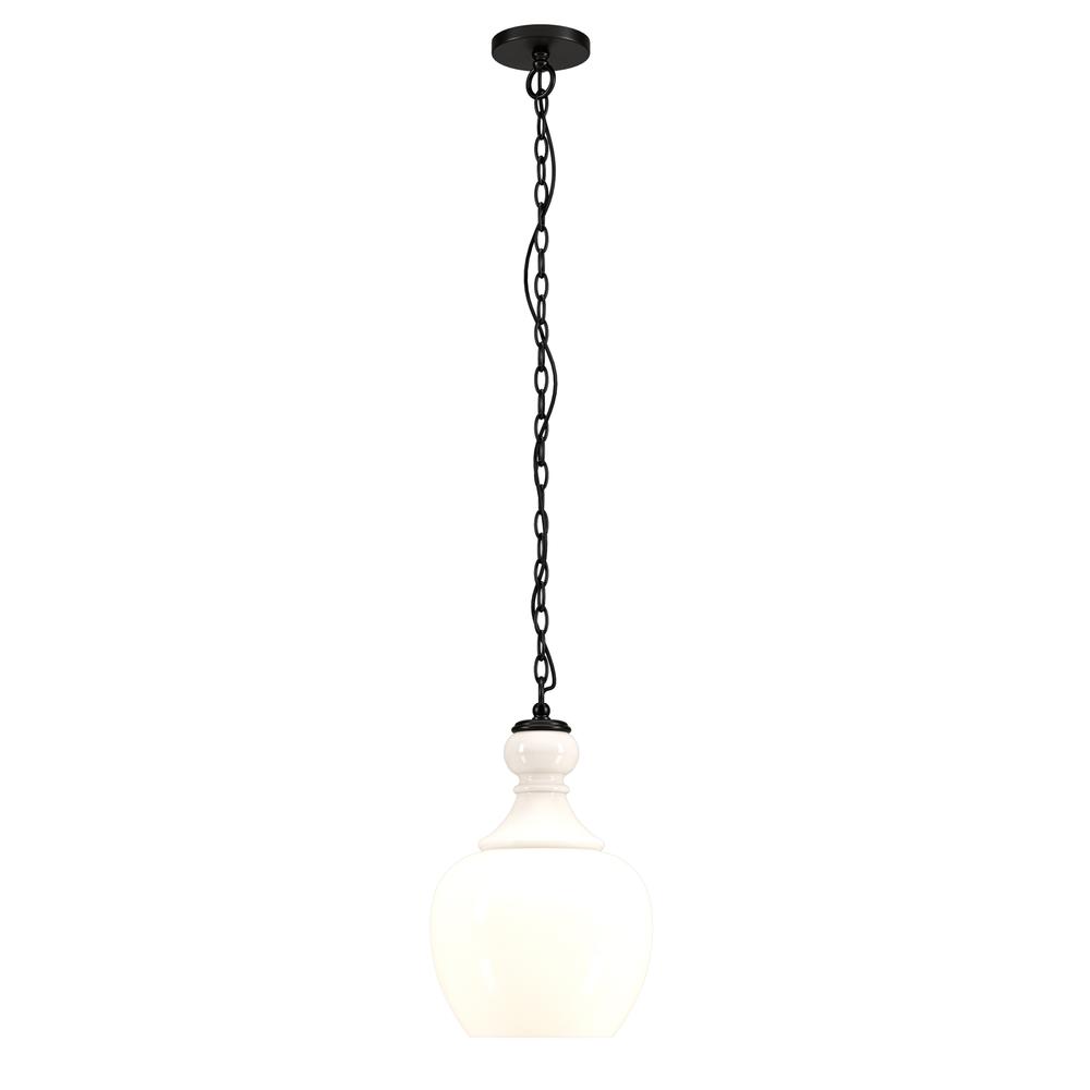 Verona 11" Wide Pendant with Glass Shade in Blackened Bronze/White Milk. Picture 3