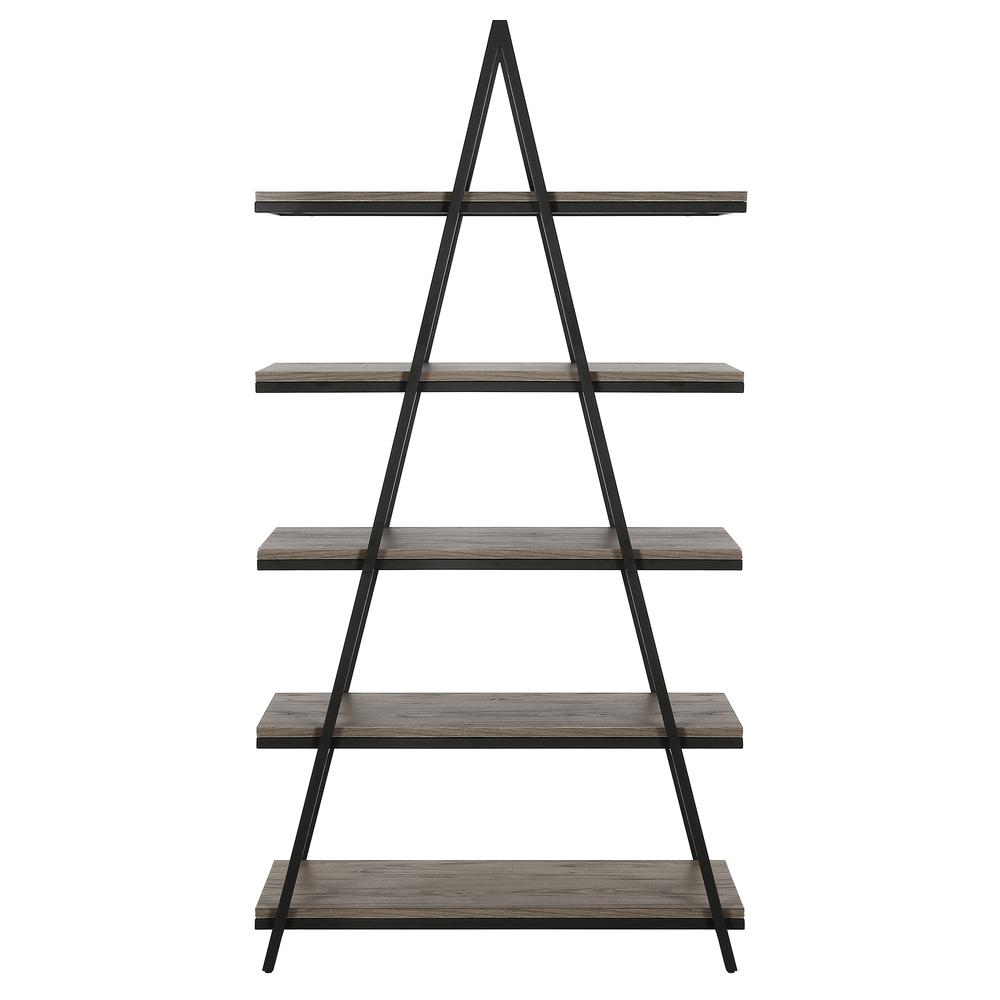 Conry 68'' Tall A-Frame Bookcase in Blackened Bronze/Antiqued Gray Oak. Picture 3