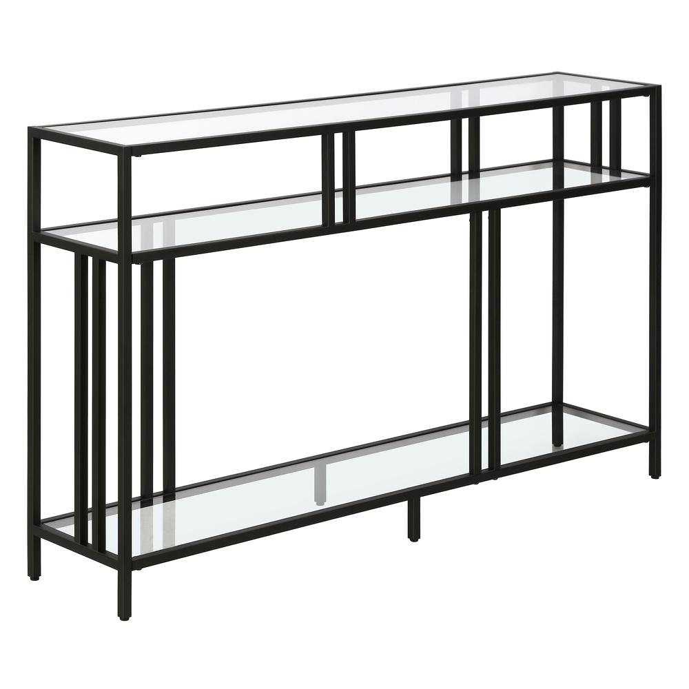 Cortland 48'' Wide Rectangular Console Table with Glass Shelves in Blackened Bronze. Picture 1