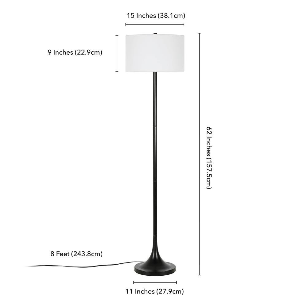 Josephine 62" Tall Floor Lamp with Fabric Shade in Blackened Bronze/White. Picture 5