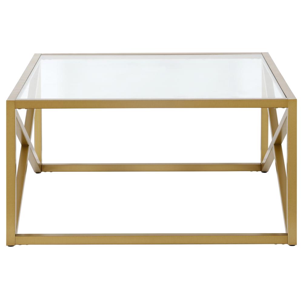 Calix 32'' Wide Square Coffee Table in Brass. Picture 3