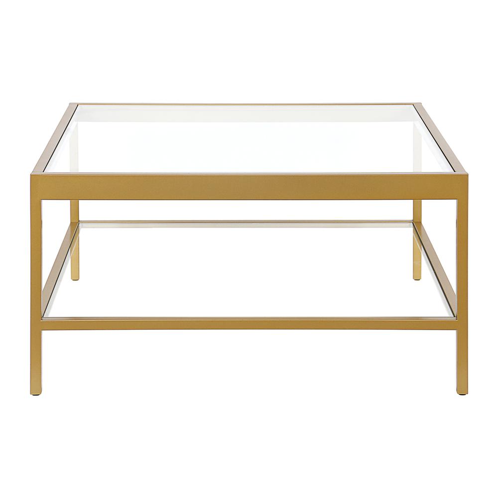 Alexis 32'' Wide Square Coffee Table in Brass. Picture 3