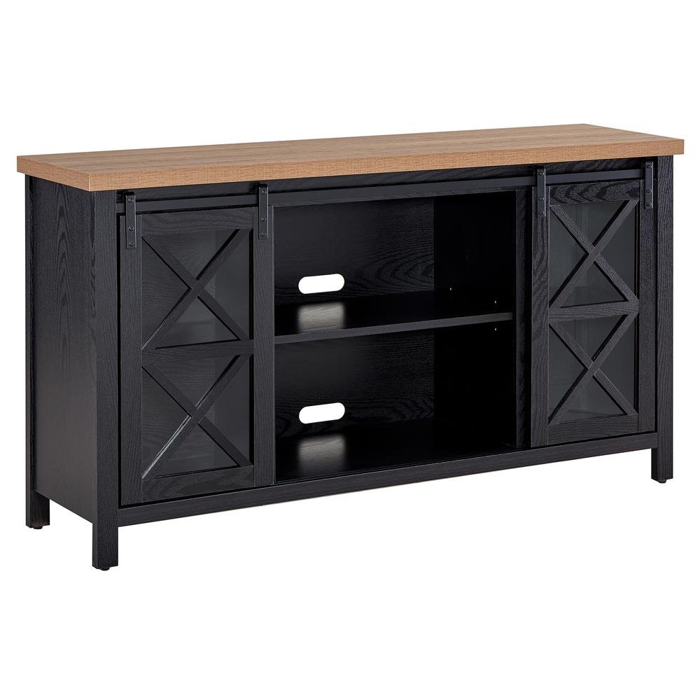 Clementine Rectangular TV Stand for TV's up to 65" in Black Grain/Golden Brown. Picture 1