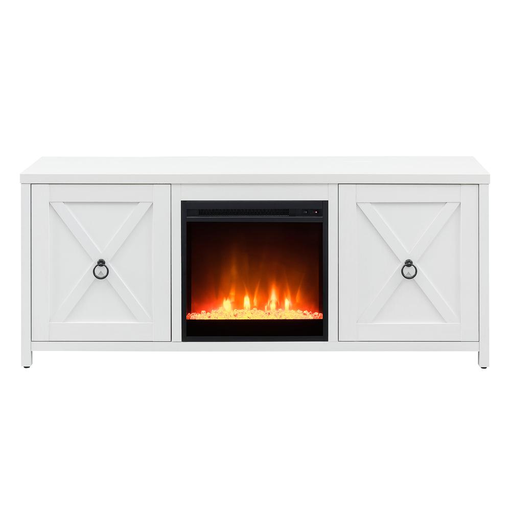 Granger Rectangular TV Stand with Crystal Fireplace for TV's up to 65" in White. Picture 3