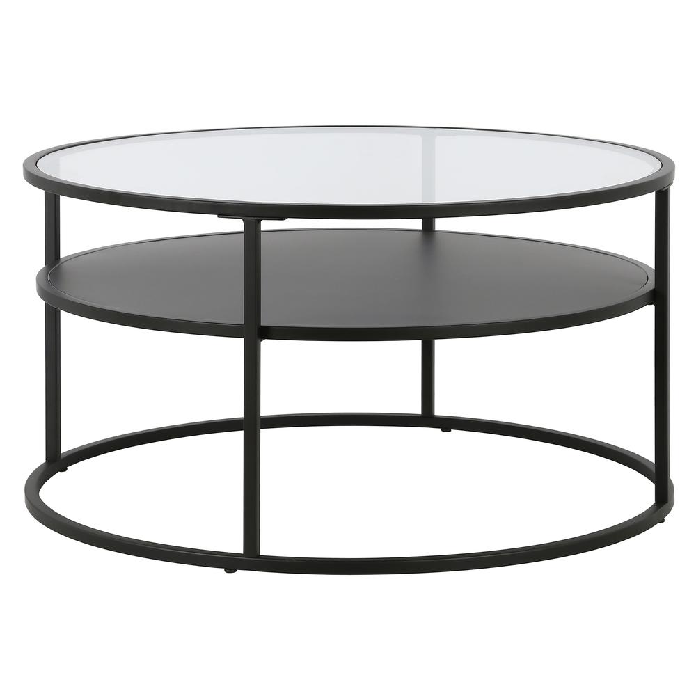 Ada 32" Wide Round Coffee Table in Blackened Bronze. Picture 1