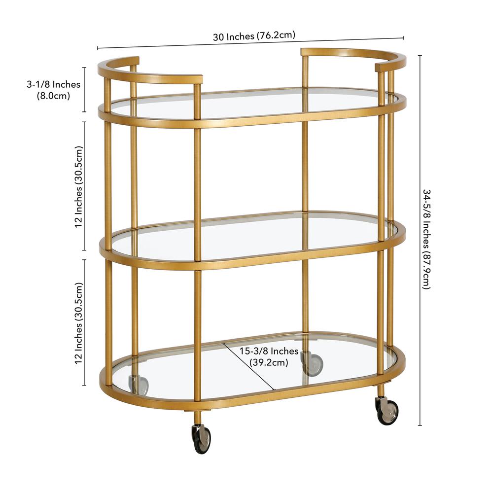 Leif 30'' Wide Oval Bar Cart in Brass. Picture 5