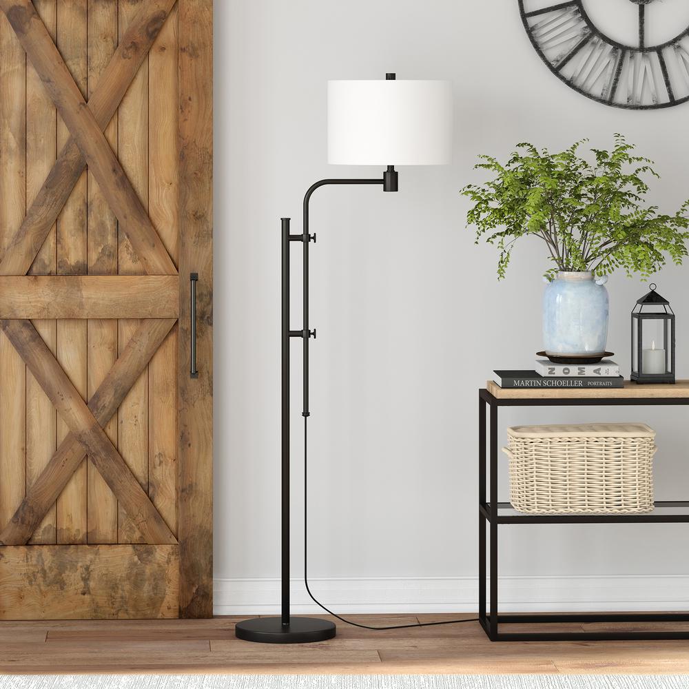Polly Height-Adjustable Floor Lamp with Fabric Shade in Blackened Bronze/White. Picture 2