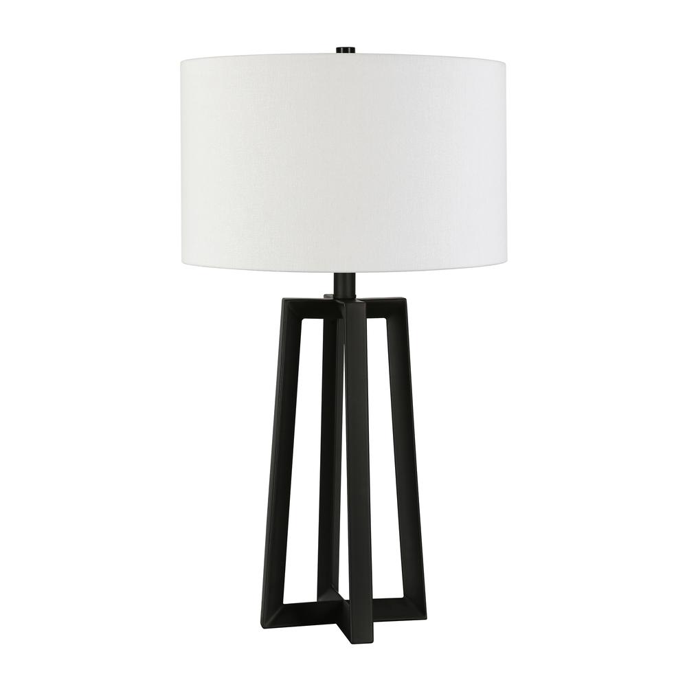 Helena 24.5" Tall Table Lamp with Fabric Shade in Blackened Bronze/White. Picture 1