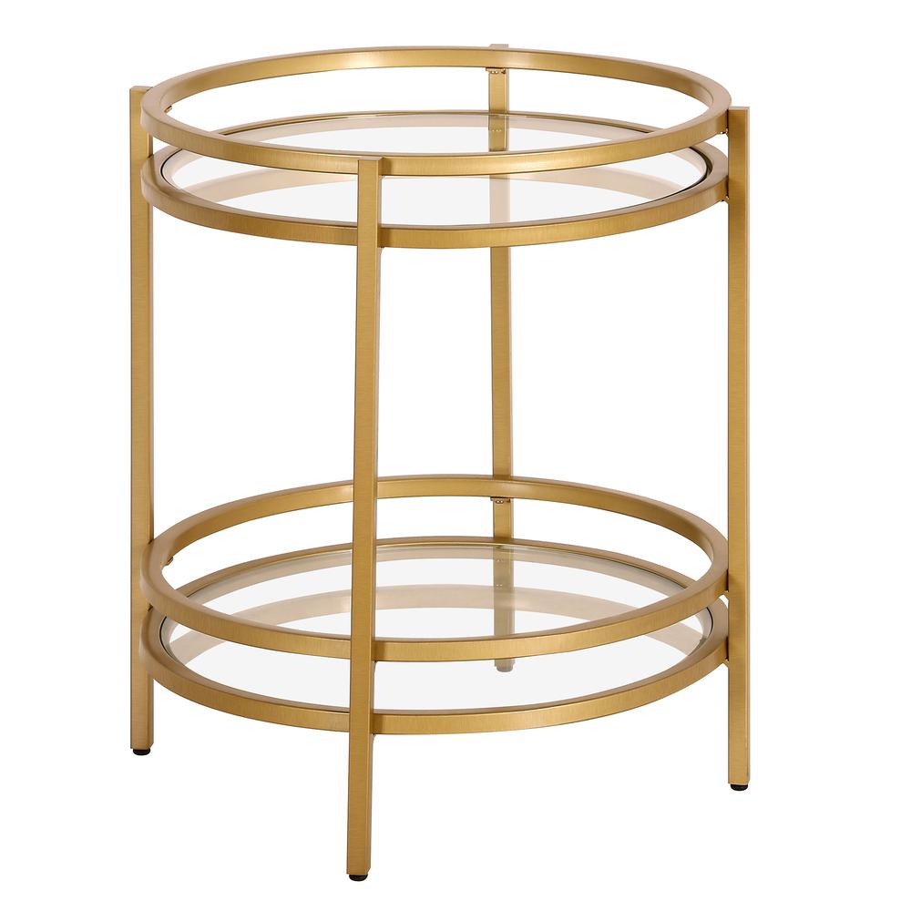 Robillard 20'' Wide Round Side Table in Brass. Picture 1