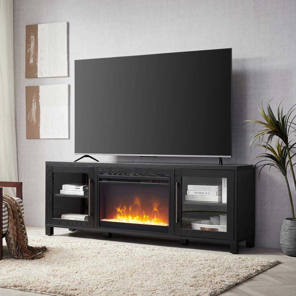 Quincy Rectangular TV Stand with 26" Crystal Fireplace for TV's up to 80" in Black Grain. Picture 4