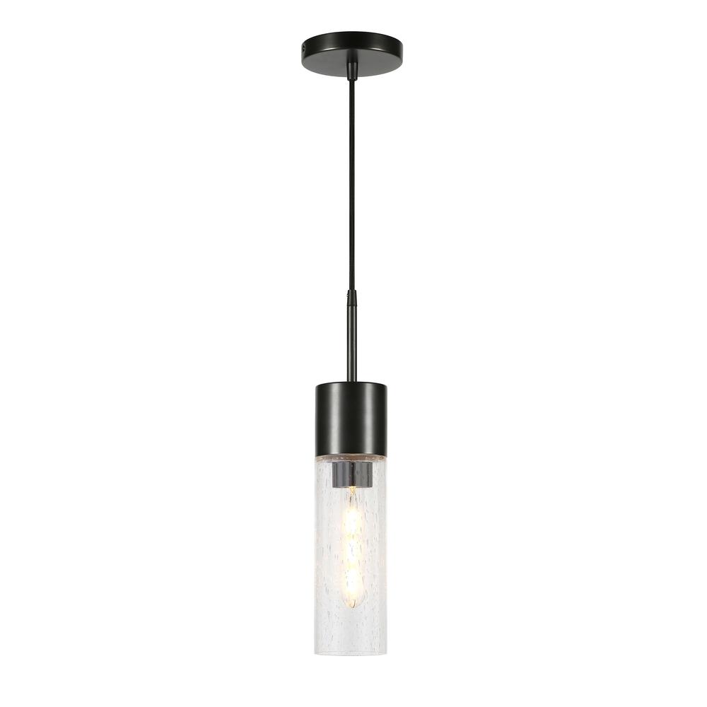 Lance  3.5" Wide Pendant with Glass Shade in Blackened Steel/Seeded. Picture 3