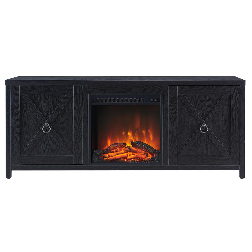 Granger Rectangular TV Stand with Log Fireplace for TV's up to 65" in Black. Picture 3