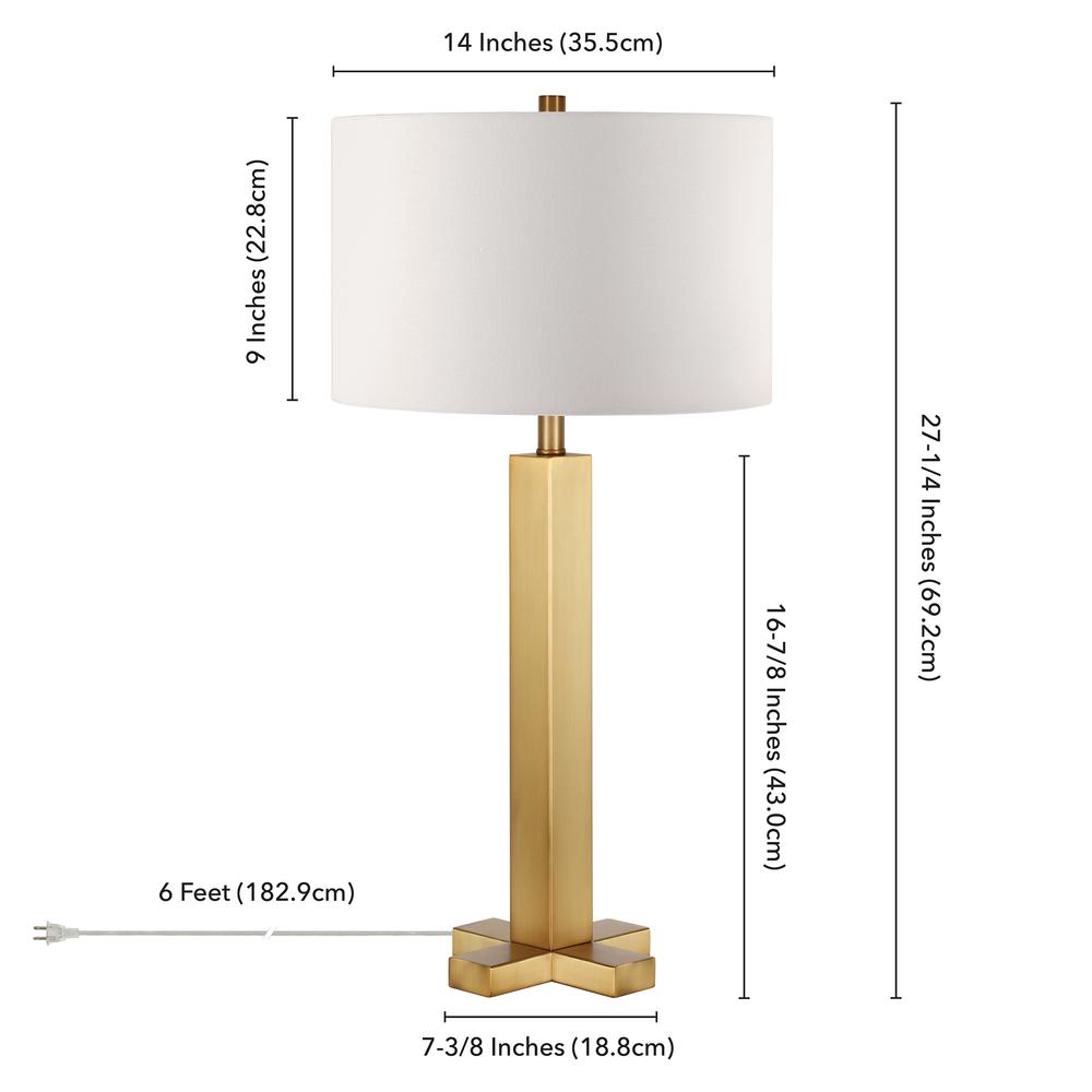 Dunand 27.25" Tall Table Lamp with Fabric Shade in Brass/White. Picture 4