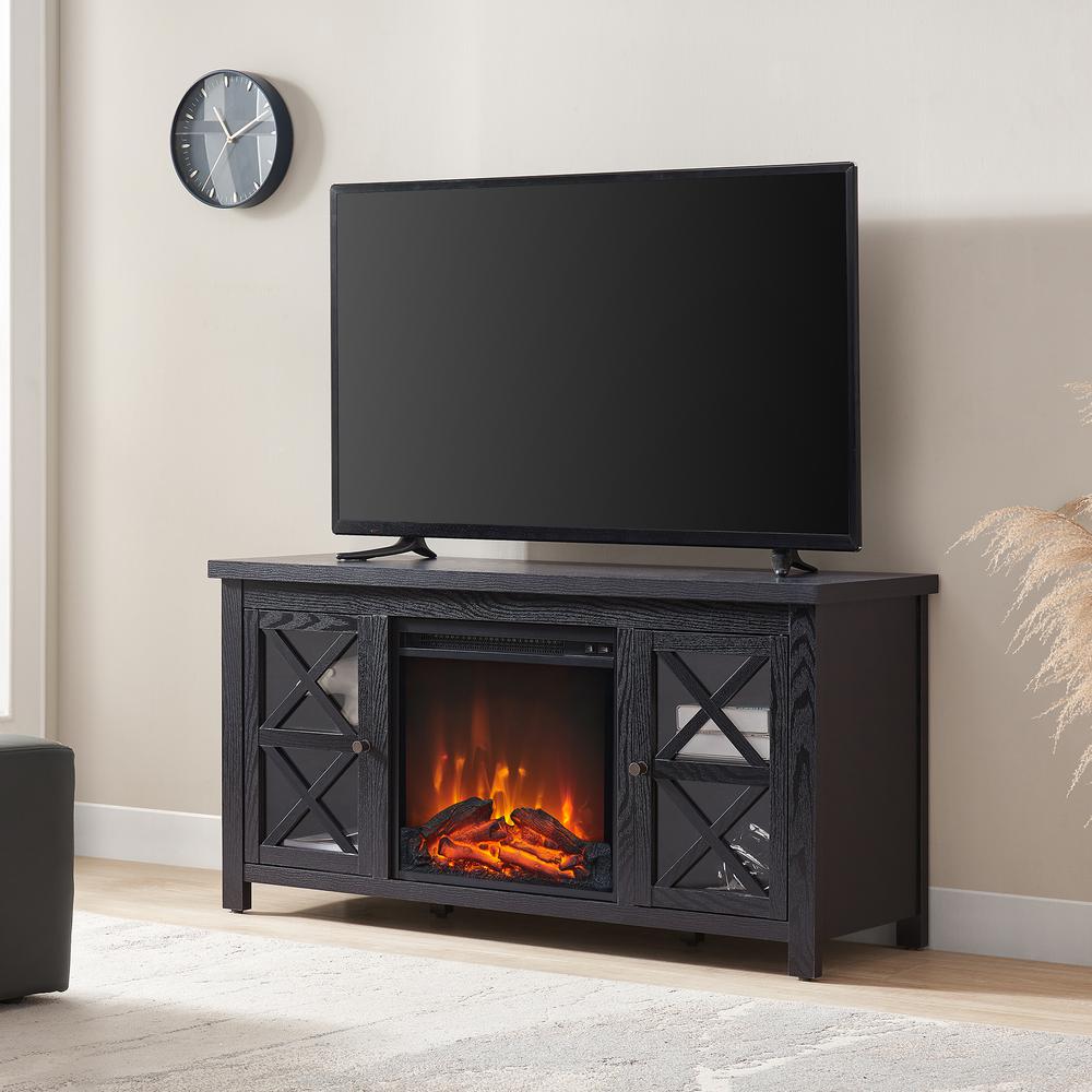 Colton Rectangular TV Stand with Log Fireplace for TV's up to 55" in Black. Picture 2