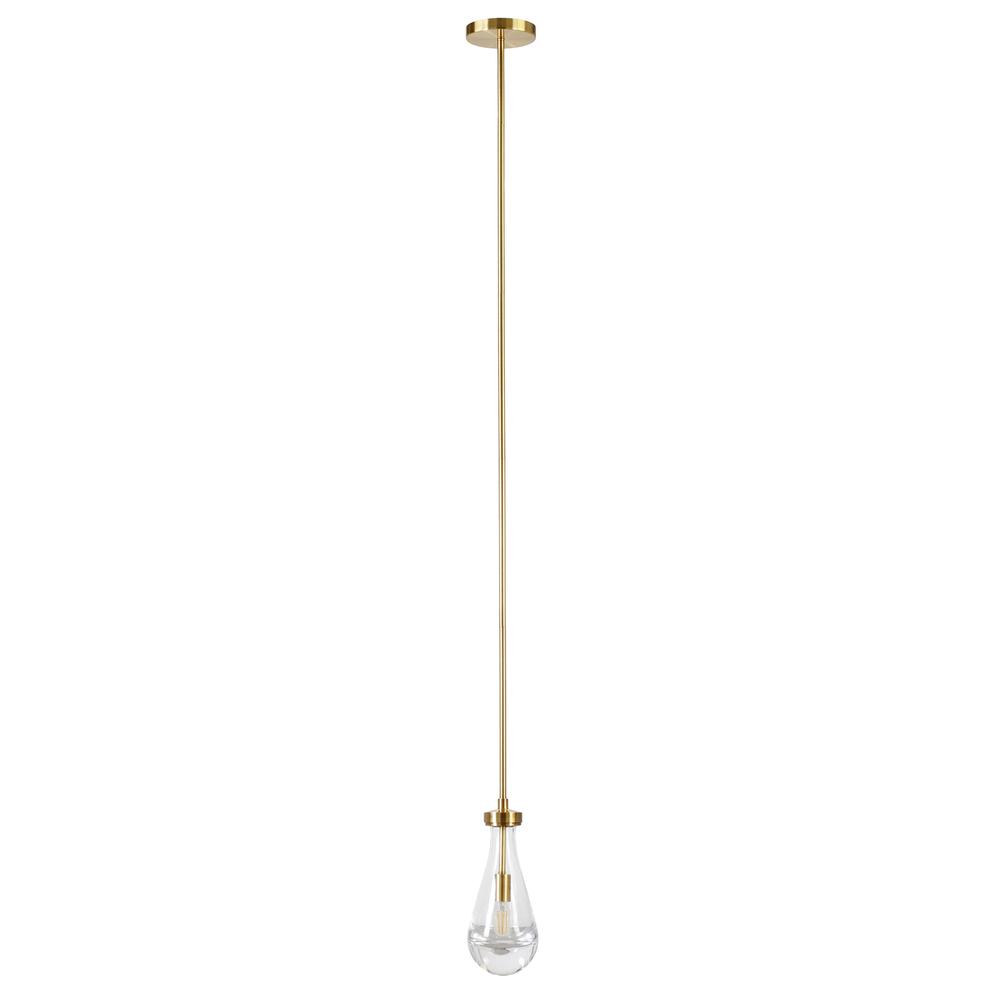 Twyla 5" Wide Pendant with Glass Shade in Brushed Brass/Clear. Picture 1