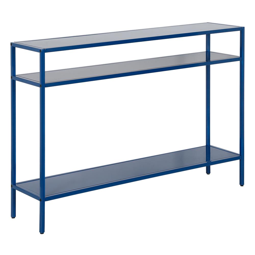 Ricardo 42'' Wide Rectangular Console Table with Metal Shelves in Mykonos Blue. Picture 1