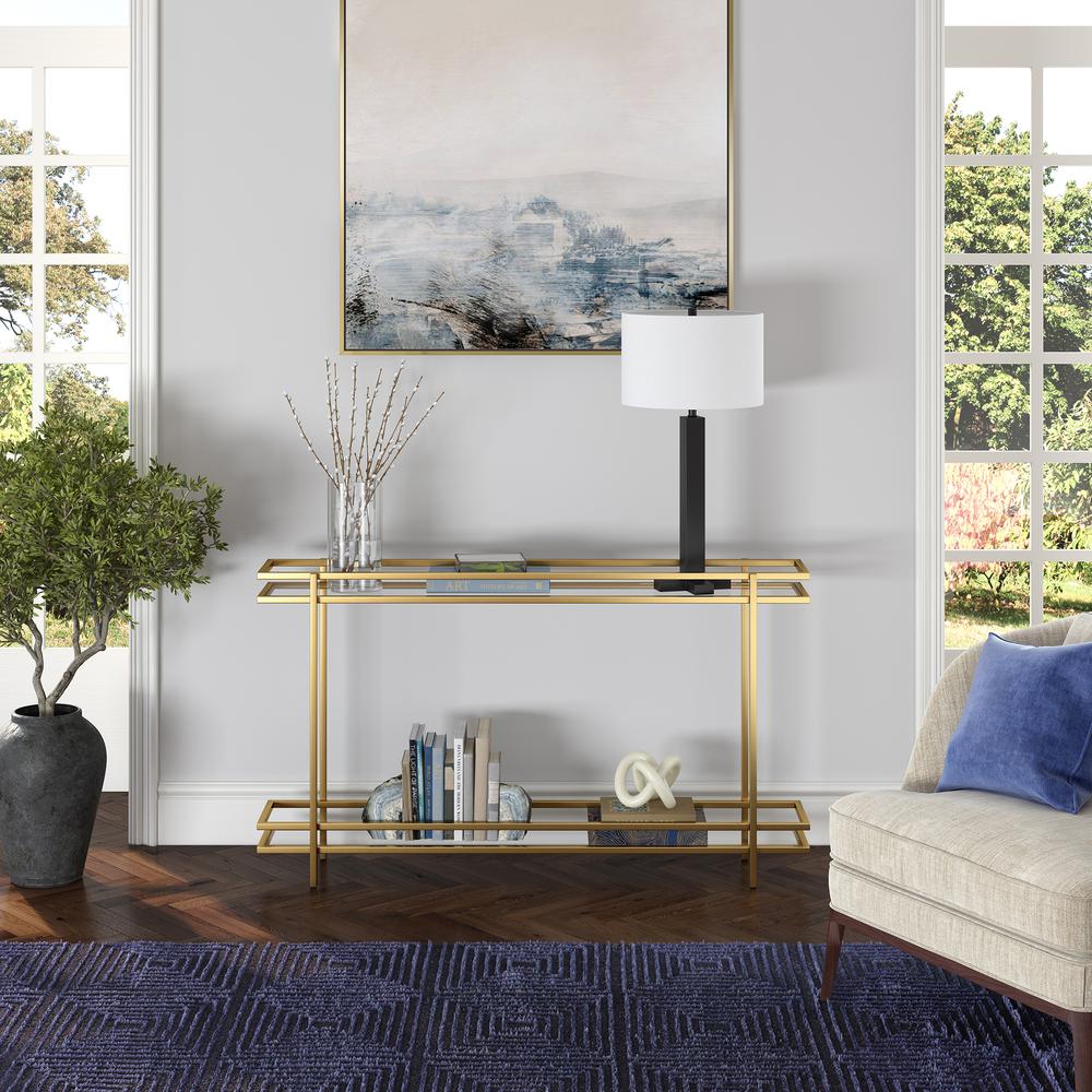 Robillard 25'' Wide Rectangular Console Table in Brass. Picture 4