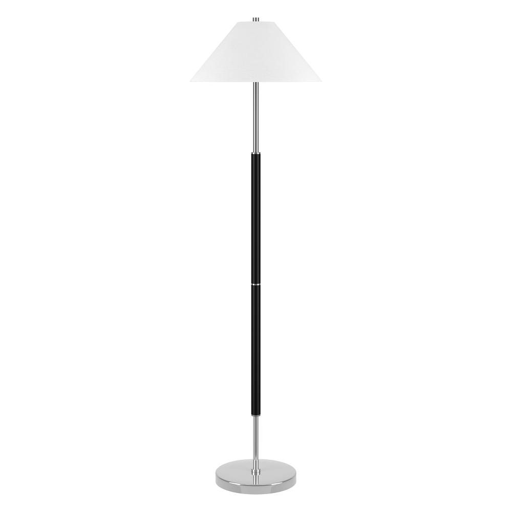 Simona 2-Light Floor Lamp with Fabric Shade in Matte Black/Polished Nickel. Picture 1