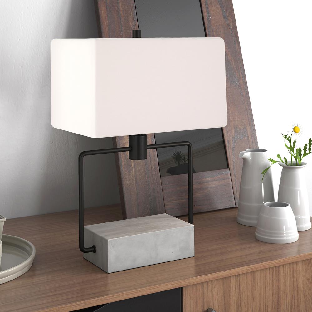 Holden 22.75" Tall Table Lamp with Fabric Shade in Concrete/Blackened Bronze/White. Picture 2