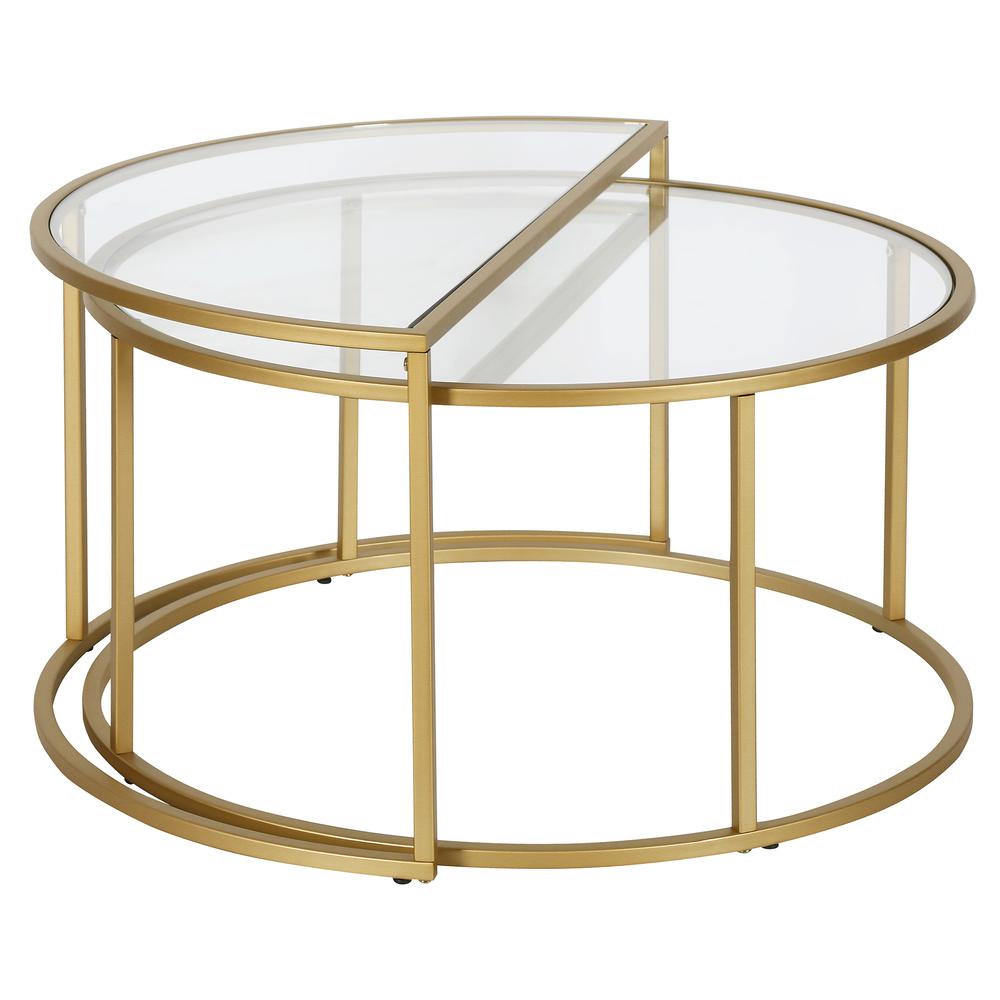 Luna Round & Demilune Nested Coffee Table in Brass. Picture 3