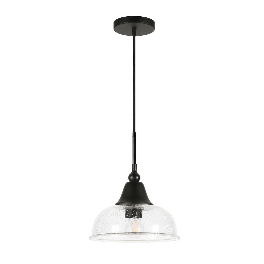 Magnolia 10.75" Wide Pendant with Glass Shade in Blackened Bronze/Seeded. Picture 1