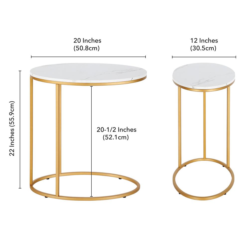 Enzo 20'' Wide Oval Side Table with Faux Marble Top in Brass. Picture 5