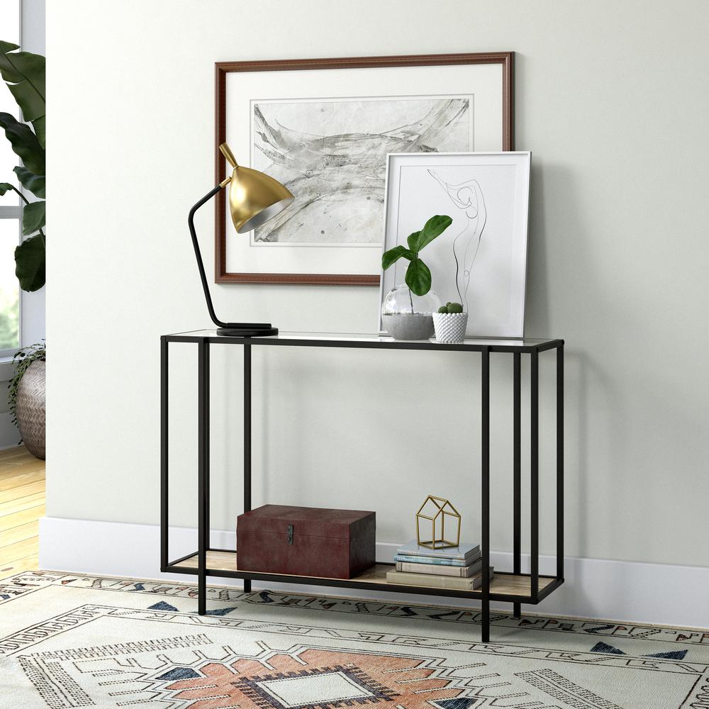 Vireo  42'' Wide Rectangular Console Table with MDF Shelf in Blackened Bronze/Limed Oak. Picture 4