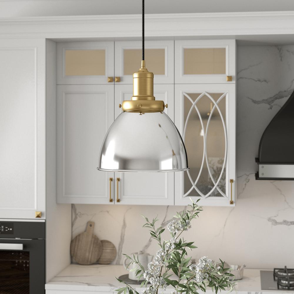 Madison 8" Wide Pendant with Metal Shade in Polished Nickel/Brass/Polished Nickel. Picture 2
