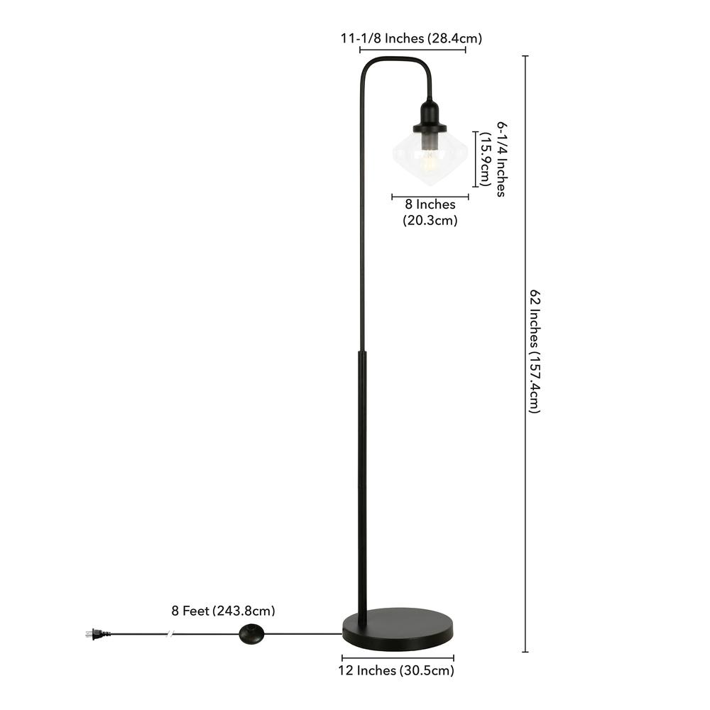 Zariza Arc Floor Lamp with Glass Shade in Blackened Bronze/Clear. Picture 5
