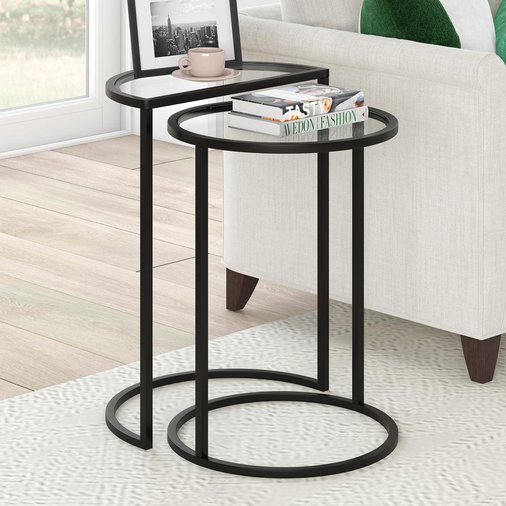 Luna Round & Demilune Nested Side Table in Blackened Bronze. Picture 2
