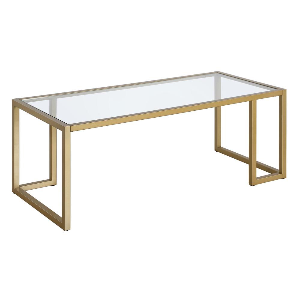 Oscar 45'' Wide Rectangular Coffee Table in Brass. Picture 1