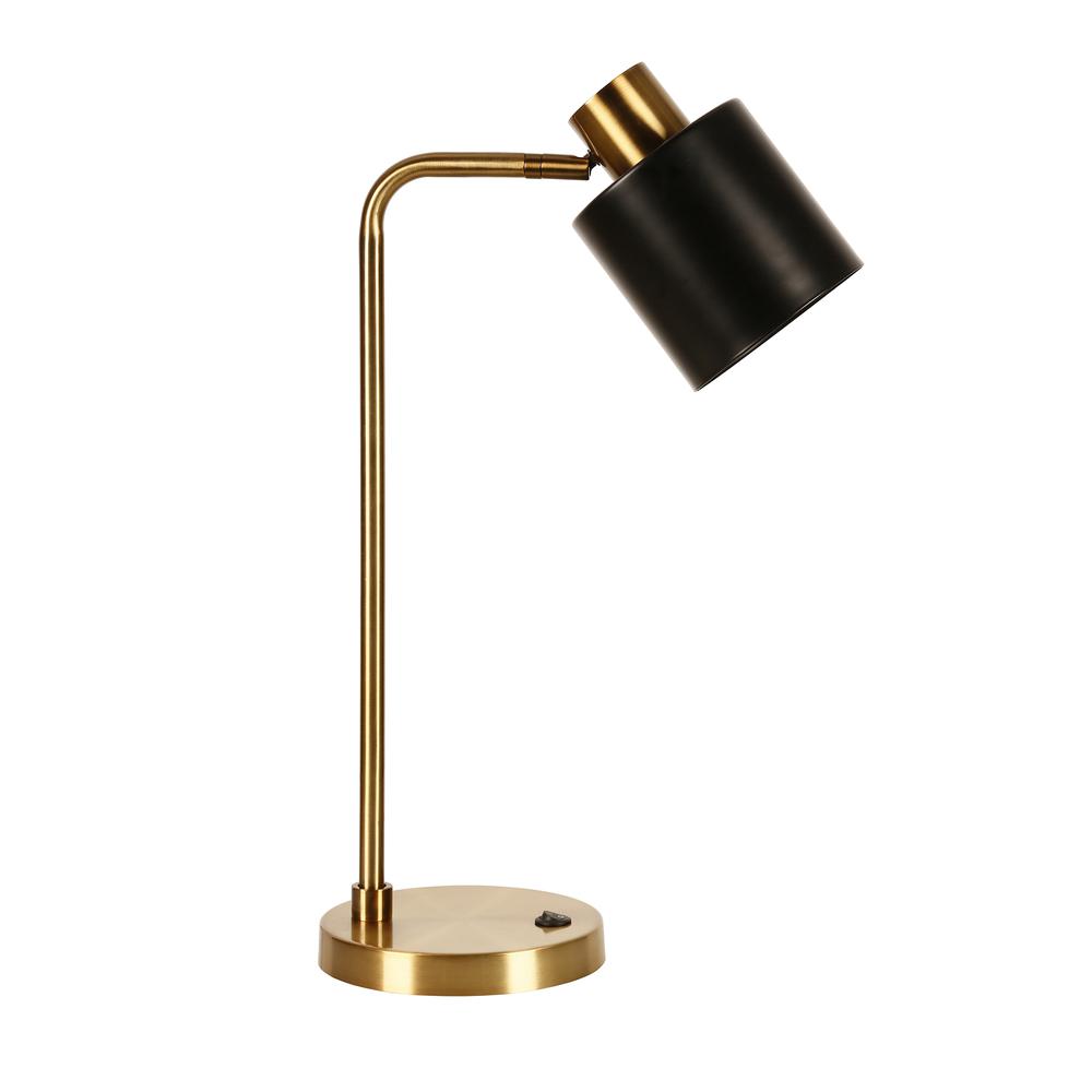 Thew 20.75" Tall Table Lamp with Metal Shade in Brass/Black. Picture 1