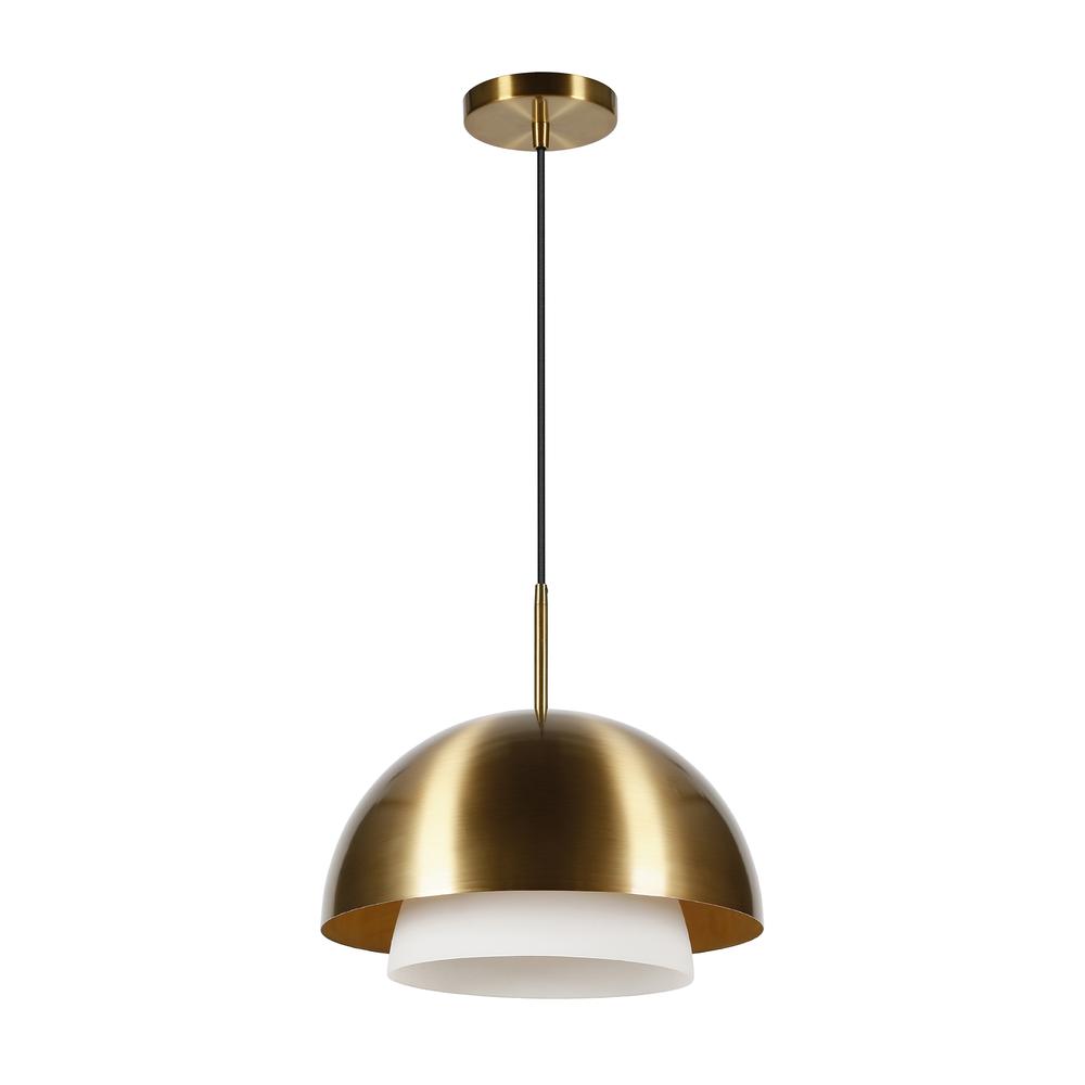 Octavia 15.75" Wide Pendant with Metal/Glass Shade in Brass/Brass and White. Picture 1