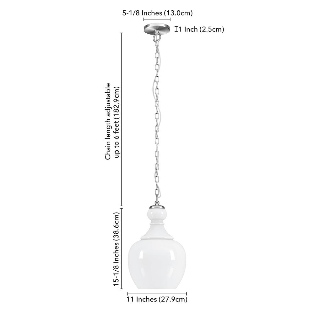 Verona 11" Wide Pendant with Glass Shade in Brushed Nickel/White Milk. Picture 5