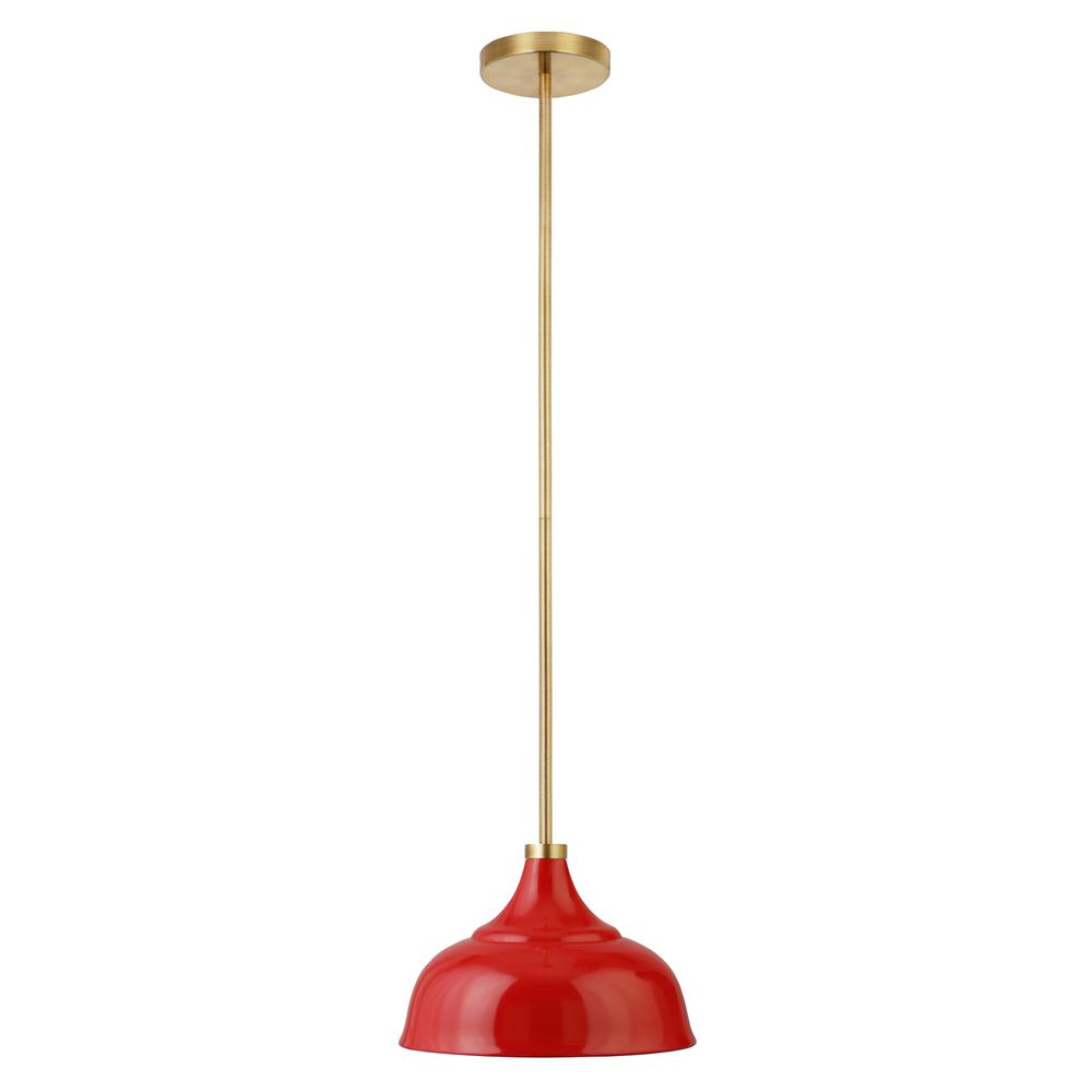 Mackenzie  10.75" Wide Pendant with Metal Shade in Poppy Red/Brass/Poppy Red. Picture 3