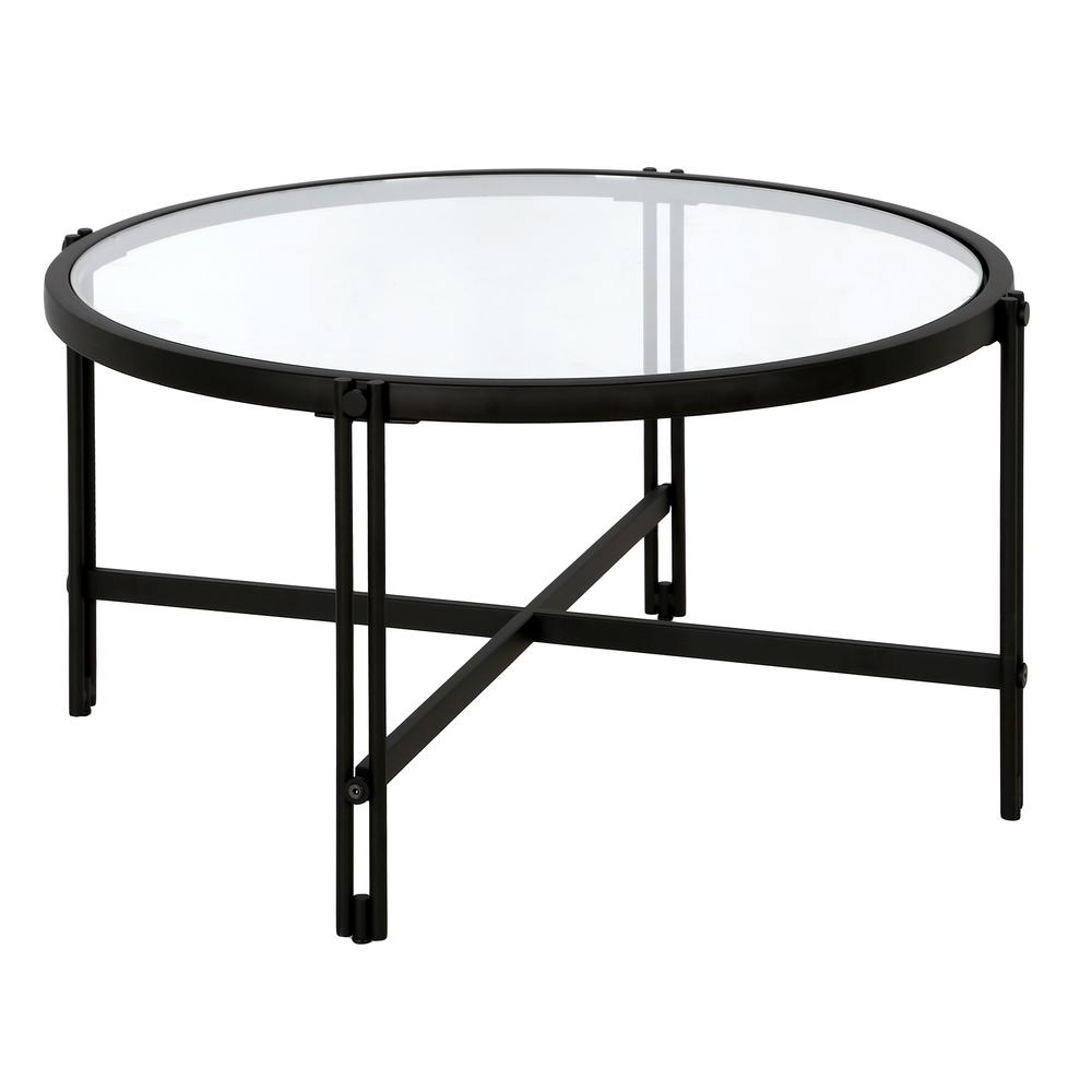 Inez 32" Wide Round Coffee Table in Blackened Bronze. Picture 1