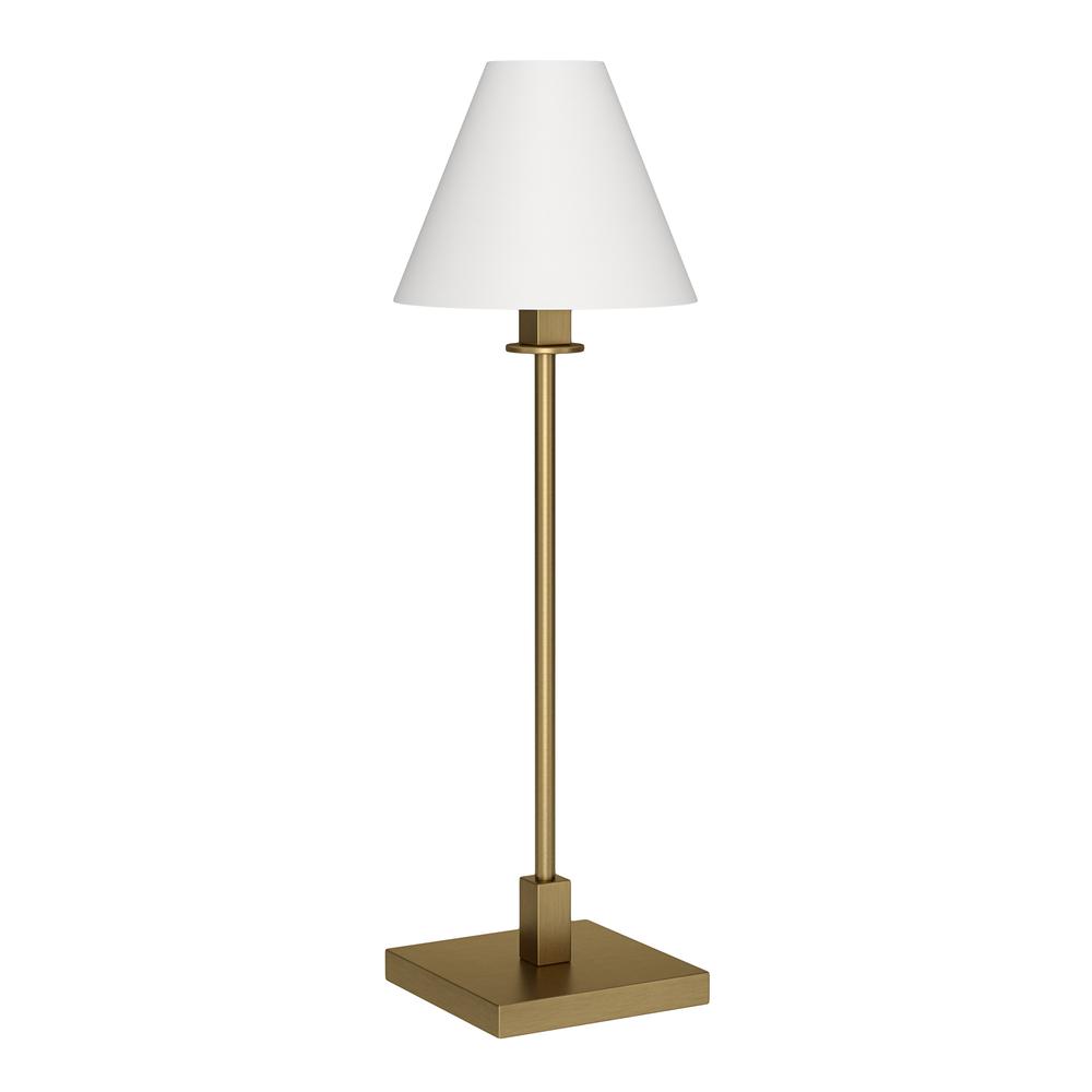 Clement 28" Tall Table Lamp with Fabric Shade in Brass/White. Picture 1