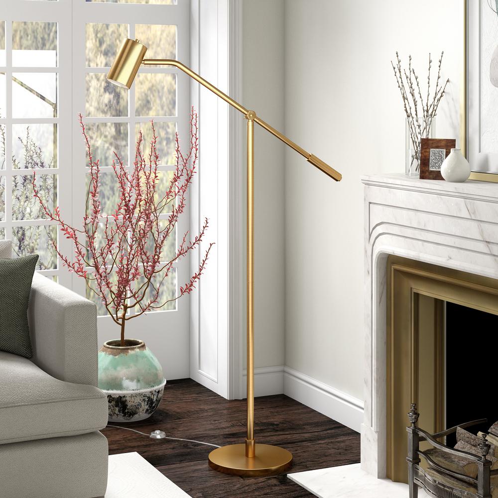 Willis Pharmacy Floor Lamp with Metal Shade in Brass/Brass. Picture 2